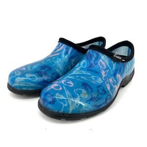 Sloggers Blue Leaves Floral‎ Rubber Waterproof Rain Gardening Shoes (women's 9)
